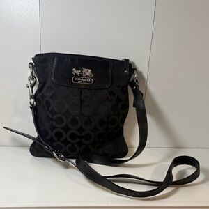 Coach Black Signature Jacquard Crossbody Bag with Leather Trim